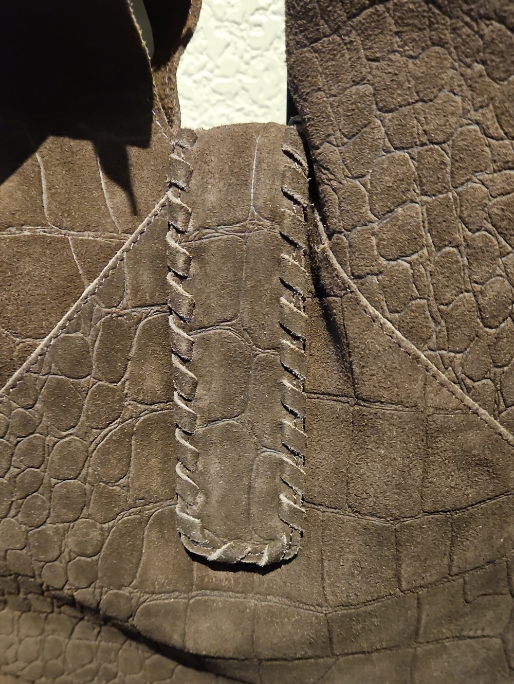 Haute Hippie - Chocolate Brown Croc Genuine Suede Leather Triangle Hobo Bag - Picture 5 of 5